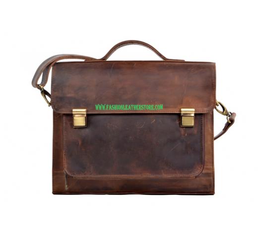 New Men's Vintage Genuine Crazy Horse Leather Travel School Book Bag New